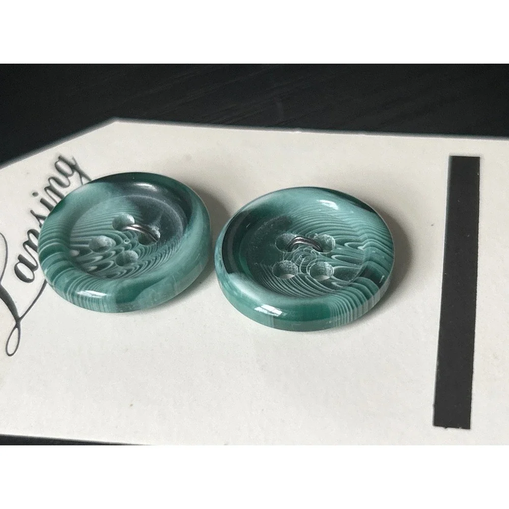 Lansing 1206 Teal Green Swirl Marble 4-Hole Sewing Buttons Set of‎ 2